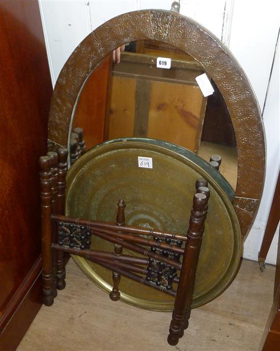 Arts and Crafts oval mirror and tray top table(-)